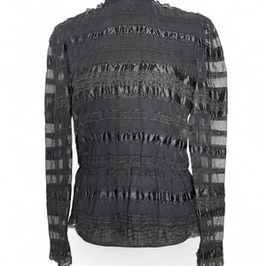 vintage black lace long sleeve blouse with ruffles and lace trim